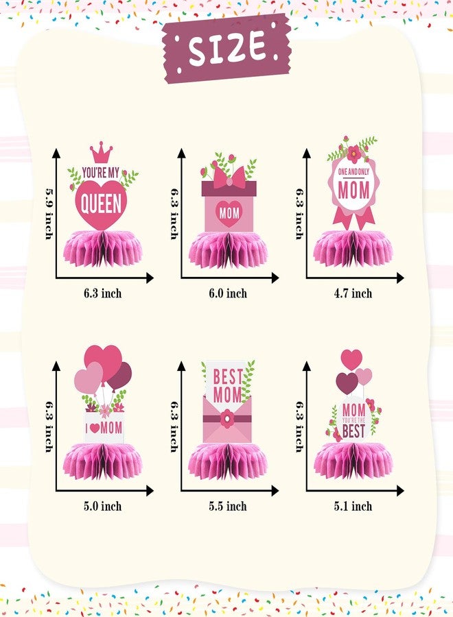 INNORU Happy Birthday Mom Table Honeycomb Centerpieces, Happy Mother's Day 3D Honeycomb Table Toppers, I Love Mom Women Birthday Party Table Decorations Best Mom Favor Photo Booth Props 6 PCS - Image 2